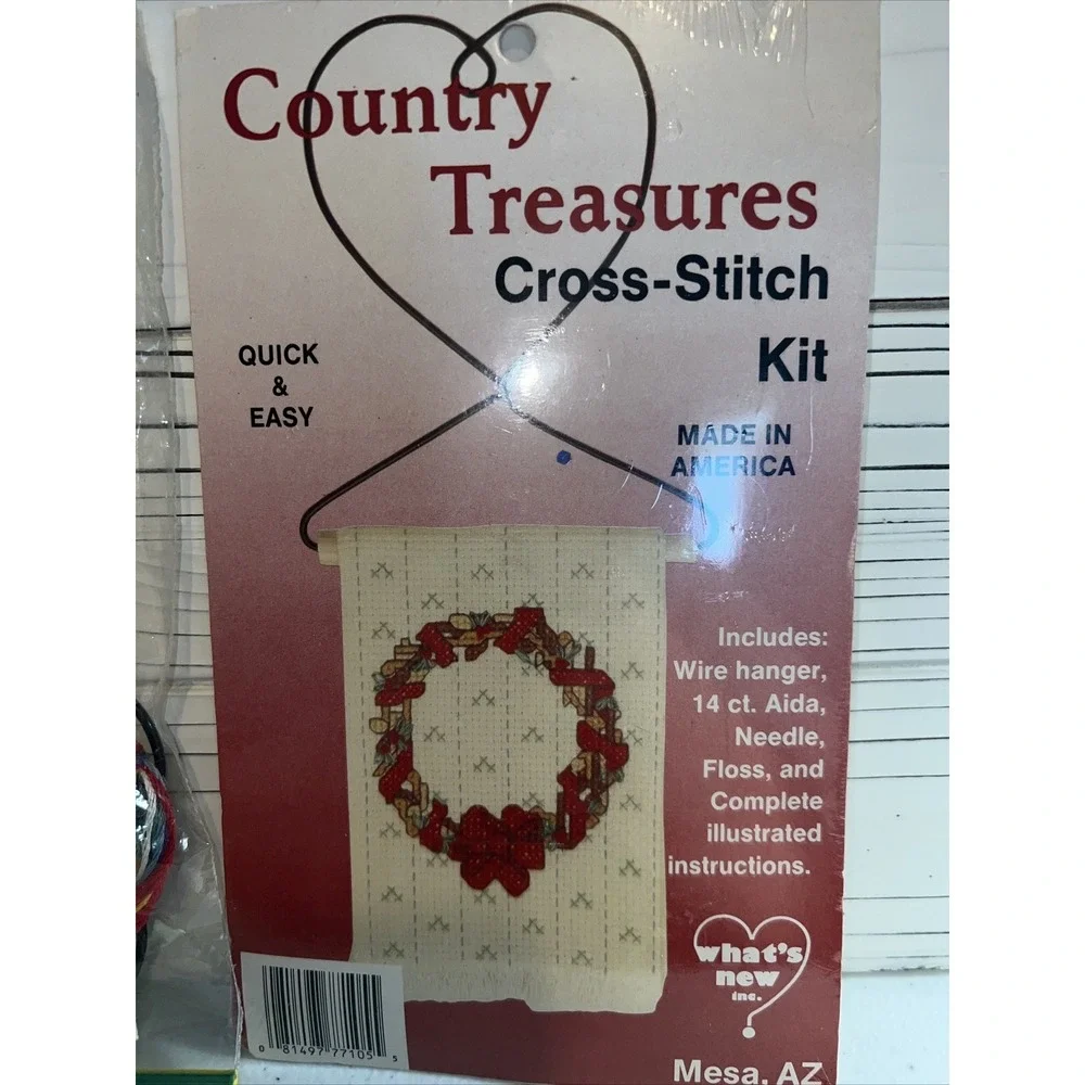 Country Treasures Cross Stitch Kit Lot of 2 Fruit Wreath and Holiday Wreath